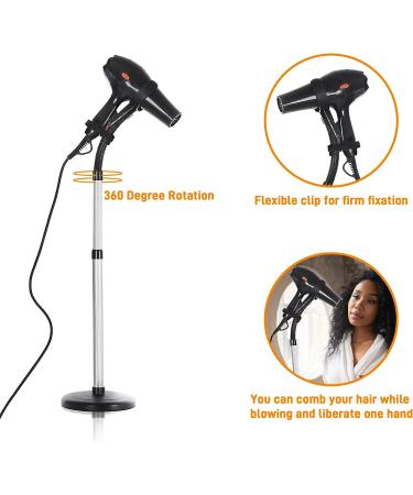 Adjustable 360 Rotation Hair Dryer Holder Stand - Hands-Free Heavy Duty Silver Stand Up Hairdryer Holder - Buy Online on GoSupps.com