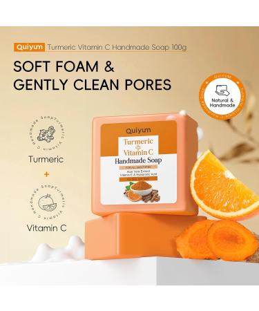 Quiyum Turmeric and Vitamin C Soap pack of 3 facial and body cleanser antistains balancing and cleansing suitable for all skin types - Buy Online on GoSupps.com