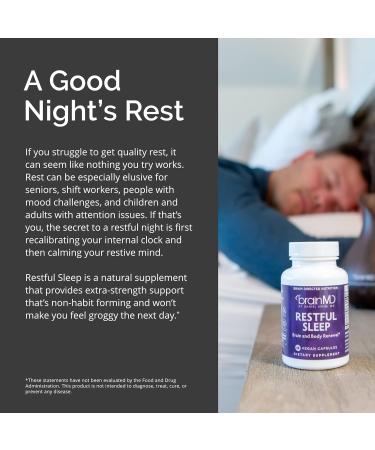 BRAINMD Dr Amen Restful Sleep - 60 Vegan Capsules - Supports Brain & Body Renewal - with Melatonin Valerian Extract GABA & Magnesium - Non-Habit Forming - 30 Servings 30 Servings (Pack of 1) - Buy Online on GoSupps.com