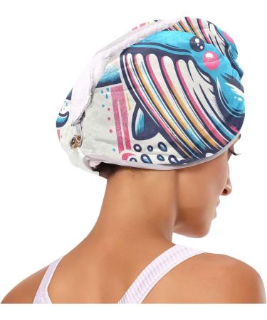 Whale Rainbow Waves Hair Towel 2 Pack - Super Absorbent Quick Dry Hair Turbans with Button Wrap for Women & Girls - Buy Online on GoSupps.com