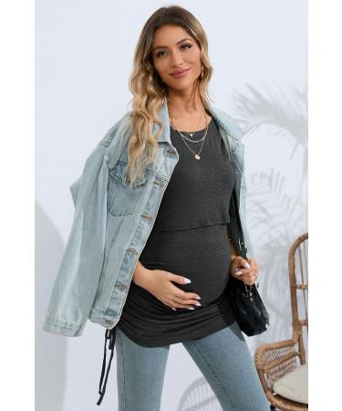 Sosolism 4 in 1 Maternity Nursing Dress - Short Sleeve Side Drawstring Top, Carbon Gray | Women's Breastfeeding Apparel - Buy Online on GoSupps.com
