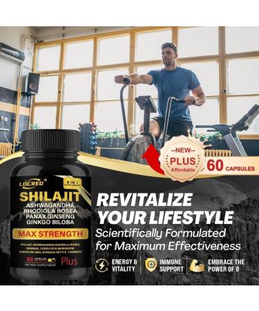 LOCRED Shilajit Capsules for Men & Women 8 in 1 with Shilajit 18000 mg Ashwagandha Ginseng Ginkgo Rhodiola Cordiceps Natural Energy & Stamina Supplement for Men 60 Capsules. - Buy Online on GoSupps.com