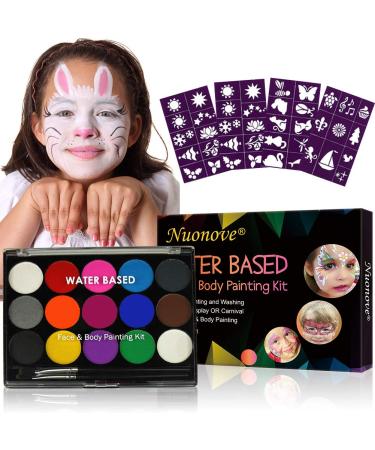 Face Paint Face Painting Kit Halloween Makeup Body Paint Kit Face Paint, Professional Cosplay Makeup Kit for Sensitive Skin with 4 Templates & 2 Brushes