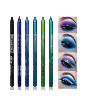 6 Pcs Blue Eyeliner Pencil for women, Glitter Metallic Eye Liners Shimmer Highlighter Eyeliner Pencils Eyeshadow Professional Eye Makeup Pen Set Color B Set