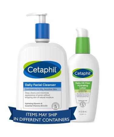 Cetaphil Bundle - Daily Facial Cleanser for Sensitive Combination to Oily Skin NEW 20 oz and Daily Hydrating Lotion For Face With Hyaluronic Acid 3 oz Daily Cleanser Bundle