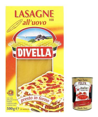 Italian Gourmet E.R. Divella Egg Pasta Pack of 8 100% Italian Egg Pasta Pasta with Egg No. 108 500g + Italian Gourmet Polpa 400g