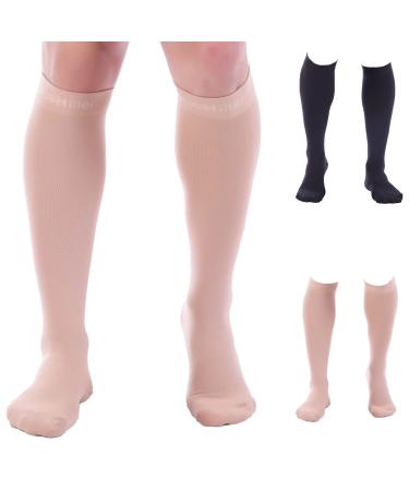 Doc Miller Compression Socks for Women and Men, 20-30mmHg Compression Socks Men for Varicose Veins and Improved Circulation, 1 Pair Medium Size Skin/Nude Graduated Compression Socks Medium Skin/Nude