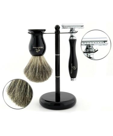 Premium Men's Shaving Set - Safety Razor & Badger Hair Brush for Luxurious Shaving Foam | The Body Tools - Buy Online on GoSupps.com