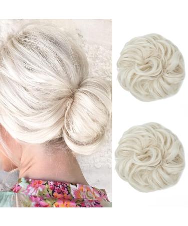 JJStar 2 piece of hair part with rubber band dutt hair part lured hair tie with hair updos hair extension messy bun hair parts for women girls ponytail platinum blonde