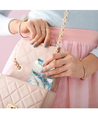 Travel Lipstick Organizer Case | Portable Makeup Bag with Mirror | White Blue Marble Texture - Buy Online on GoSupps.com