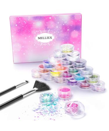 24 Colors Glitter Set for Nail Art | Premium Glitter Powder & Sequins for DIY Nail Design | Includes Brush - Perfect for Face & Body Makeup - Buy Online on GoSupps.com