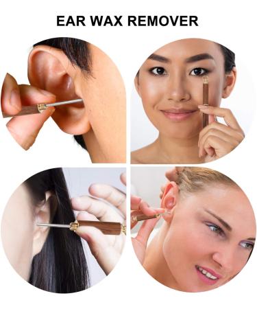 Stainless Steel Earwax Removal Tool with Ring - Portable Ear Cleaner Spoon (Wood Color) - Buy Online on GoSupps.com