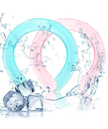 Neck Cooling Tube 2 Pcs Wearable Cooling Neck Wraps Reusable Neck Cooler Heat Cooling Cold Pack Summer Heat Relief for Summer Hot Flashes and Fever Pink and Blue