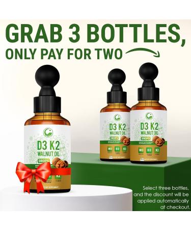 Liquid Vitamin D3 K2 Drops 10000 IU with Walnut Oil High Potency Liquid Vitamin D3 with Vitamin K2 (MK7) 200 mcg | D3 K2 Supplement for Men & Women | Bones Muscles & Immune Support | Non-GMO - Buy Online on GoSupps.com