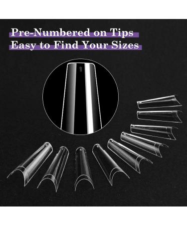 Venares 500 Clear Coffin Nail Tips for Gel Nails - 10 Sizes with Glue & Box | Tips for Perfect Gel Manicure - Buy Online on GoSupps.com