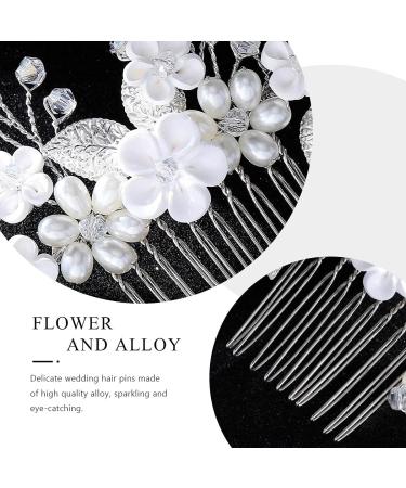 Handsess Bridal Wedding Flowers Hair Comb Silver Rhinestone Hairpieces Leaf Bridal Side Combs Pearl Wedding Hair Accessories for Women and Girls - Buy Online on GoSupps.com