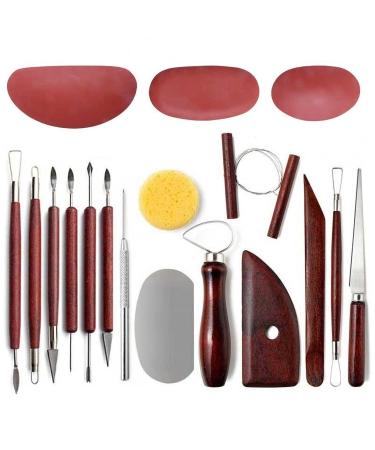 Langqun 18Pcs Pottery Tools Kit  Polymer Clay Tools Pottery Ribs  for Sculpting  Modeling  Carving  Modeling RED 18PCS