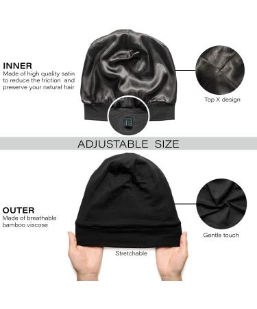 Silk Satin Hair Wrap Cap for Sleeping | Adjustable Night Beanie for Curly Hair, Braids & Locs - Black - Buy Online on GoSupps.com