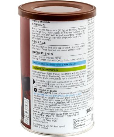 M&S Marks & Spencer Drinking Chocolate Simply Add Hot Milk Vegetarian 300g - Buy Online on GoSupps.com