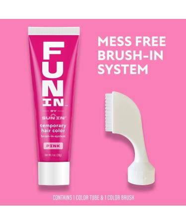 Fun In by Sun In Temporary Hair Color Pink - Easy Brush Applicator Washes Out in One Shampoo Gluten-Free Paraben-Free Alcohol-Free Cruelty-Free - Buy Online on GoSupps.com