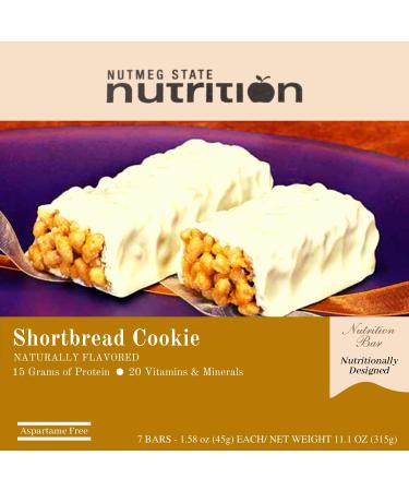 Nutmeg State Nutrition High Protein Snack and Meal Replacement Bar/Diet Bars (1 Box 7 Servings)- Shortbread Cookie (7ct) - Trans Fat Free Aspartame Free Kosher High Fiber Post Workout and Diet Bar