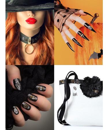 60 Pcs 3D Halloween Nail Art Charms with Skull Spider & Rhinestones - Vintage Skeleton Hand Alloy Nail Jewelry Decoration in Gold & Silver for DIY Nail Crafts - Pattern 1 - Buy Online on GoSupps.com