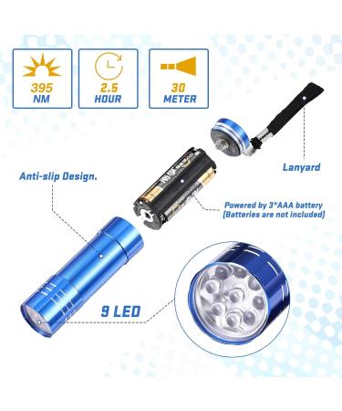 Mudder UV Torch 2 Pieces 9 LED Blacklight Detector Handheld Pocket Portable Black Light Torches Mini Flashlight Pet Urine Detectors for Dog Cat Bed Dry Stains Battery Not Included (Mini Lampe-2909) - Buy Online on GoSupps.com