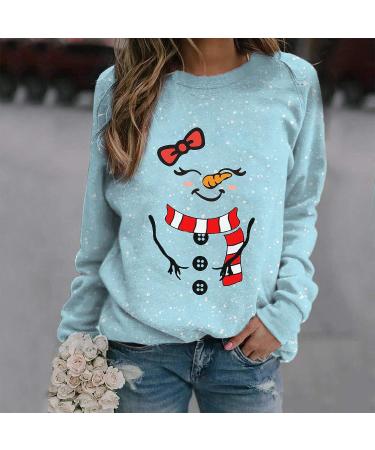 Snowman Face Print Women's Christmas Sweatshirt - Blue, X-Large - Buy Online on GoSupps.com