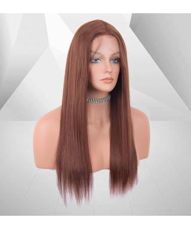 Vebonny Auburn Brown Lace Front Wig for Women - 20 Inch Straight Hair with Baby Hair Glue-Free & Middle Parting - #021 - Buy Online on GoSupps.com