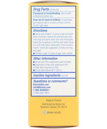 Boiron HemCalm Suppositories - 10 Pack for Hemorrhoid Relief - Buy Online on GoSupps.com