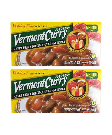 House Foods Vermont Curry  2 Packs  Medium Hot 8.11 Oz (230g) 8.11 Ounce (Pack of 2)