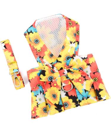 Paidful Dog Harness Dress for Small Dogs & Cats | Colorful Flower Tutu Breathable Mesh Pet Clothing with 1.6m Leash | Ideal for Mini Puppies Chihuahua & Yorkie - Spring/Summer Orange - Buy Online on GoSupps.com