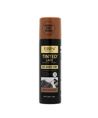 EBIN NEW YORK Tinted Lace Spray - 10X Quick Dry Water Resistant No Residue Even Application Skin Tone Matching Natural Look - 3.38oz/ 100ml - Dark Brown