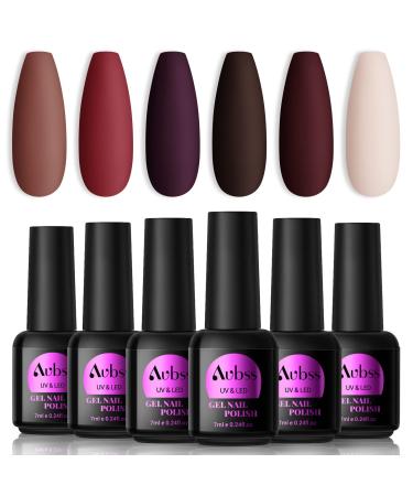 Aubss Red Purple Gel Nail Polish Set, 6 Colors Peach Pink Purple Red Nail Polish Kit, Wine Red Nail Polish Gel Skin Tone Nail Polish Gel Soak Off Led Nail Gel Kit Nail Art Manicure Gift for Women I-Dusky Rose