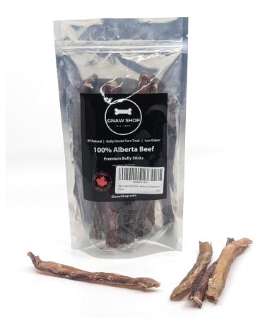 Alberta Beef Bully Sticks Dog Treats (Thin Pack - 10 to 15 Sticks) 5 to 9 Inches Long by Gnaw Shop - Made in Canada - Low Odour All Natural Single Ingredient Dental Chew Sticks