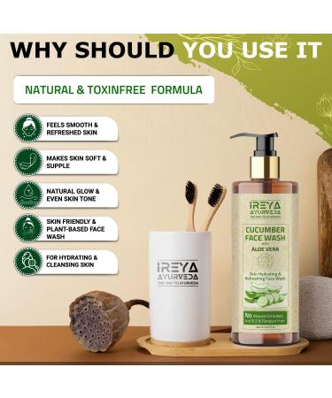 Cucumber Face Wash 200ml with Aloe Vera Face Wash for men and women Made With Cucumber extract & Aloe vera gel.Pure Vegan Natural Cruelty Free by Ireya Ayurveda - Buy Online on GoSupps.com
