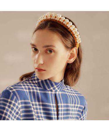 Vpang Velvet Braided Pearl Padded Headband - Elegant Vintage Hairband for Women and Girls in Black - Buy Online on GoSupps.com