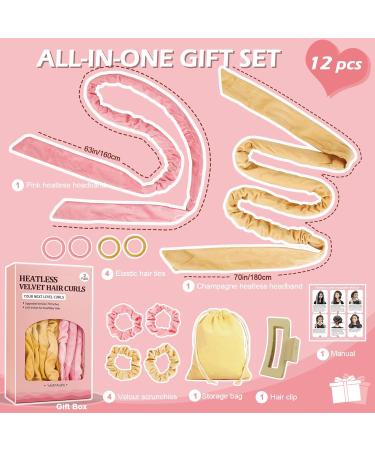 Heatless Overnight Curling Rod Set - 70 Soft Velour Hair Rollers for Long Beautiful Curls | Sleep-in Lazy Curlers in Champagne & Pink - Buy Online on GoSupps.com