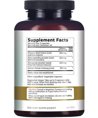 Why Not Natural 4-in-1 Organic Black Maca Root, Ashwagandha, Fenugreek, Panax Ginseng Capsules, Supplement for Men and Women - Buy Online on GoSupps.com