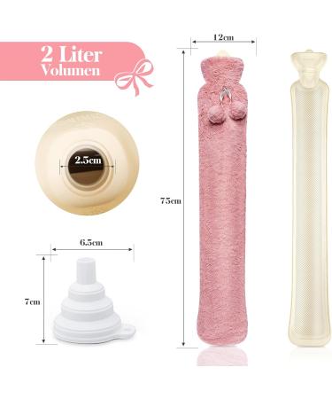HomeWit Vintage Pink Heat Bottle with Soft Cover - Long 2L Hot Water Bottle for Waist Shoulder & Neck - 73x13cm | Ideal for Pain Relief & Comfort - Buy Online on GoSupps.com
