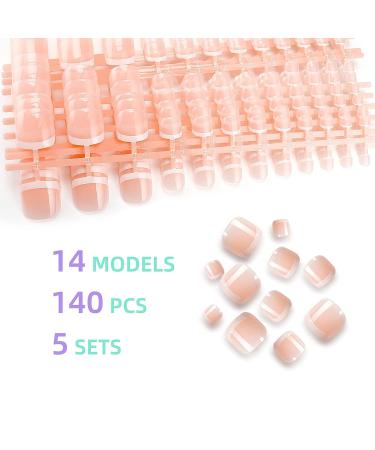 140 Pcs Short Square French False Toe Nails - Natural Solid Color Full Cover Press on Fake Nails for DIY Nail Art - Acrylic Nails for Women & Girls - Buy Online on GoSupps.com