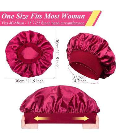 Satin Silk Bonnet Set for Curly Hair | 2pcs Night Sleep Caps for Women - Navy Red - Buy Online on GoSupps.com