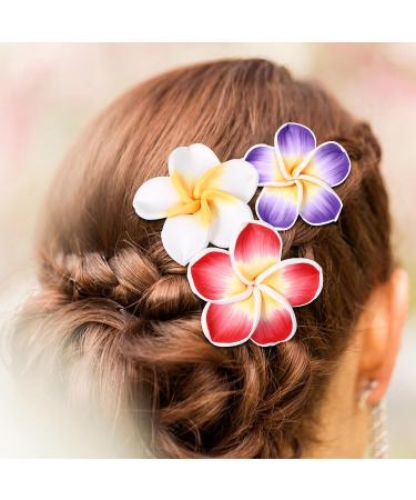Lurrose 12pcs Hawaiian Plumeria Flower Hair Ties | Elastic Hair Bands for Women Girls | Soft Ceramic Hair Ropes | Ponytail Holders - Buy Online on GoSupps.com