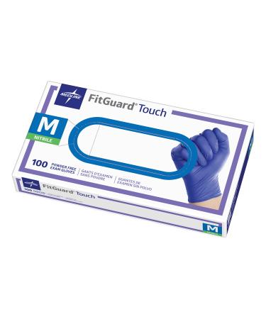 Medline FitGuard Touch Nitrile Exam Gloves 100 Count Medium Powder Free Disposable Not Made with Natural Rubber Latex Excellent Sense of Touch for Medical Tasks Durable for Household Chores Medium (Pack of 100)