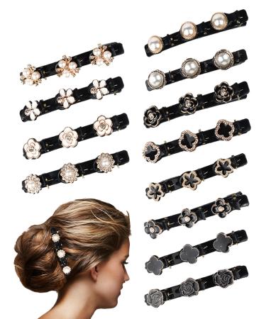 12PCS Sparkling Crystal Stone Braided Hair Clips  Braided Hair Clip with 3 Small Clips  Multi Clip Hair Barrette with Rhinestones for Women & Girls