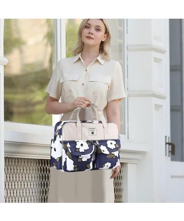 SONARIN Large Capacity Waterproof Baby Changing Tote Bag with Shoulder Strap & Changing Mat - Blue White Flowers - Buy Online on GoSupps.com