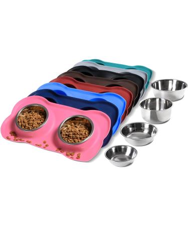 Hubulk Pet Dog Bowls Set - 2 Stainless Steel Bowls with Non-Skid Silicone Mat + Food Scoop for Small Medium Large Dogs and Cats | No Spill Water and Food Feeder Bowls (Small Pink) - Buy Online on GoSupps.com