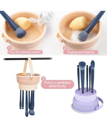 Buy 3 in 1 Silicone Makeup Brush Cleaner Mat & Bowl Drying Holder & Scrubber Tool for Easy Cleaning & Storage (Pink) | Fast International Shipping - Buy Online on GoSupps.com