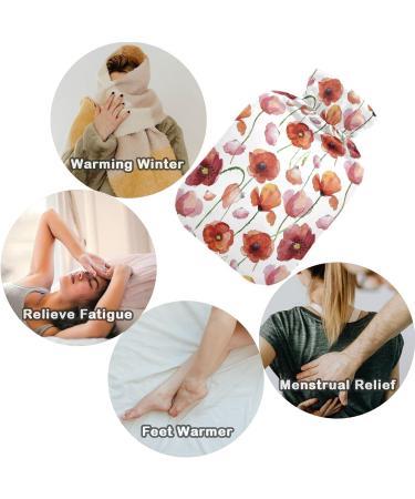 NAANLE Hot Water Bottle with Cover - Watercolor Poppy Flower 2L Large Warm-Up Bag for Menstrual Cramps & Heat/Cold Therapy | International Shipping - Buy Online on GoSupps.com