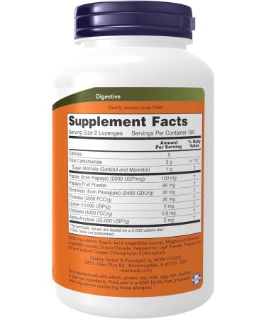 NOW Papaya Enzyme 360 Chewable Lozenges with Mint & Chlorophyll - Digestive Support - Buy Online on GoSupps.com